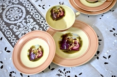 Imagen de Trio para Te Woods Ivory Ware England, Escena Clásica con Guarda Rosa C1930