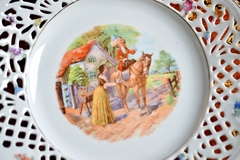 Plato Para Dulces o Bombones , Porcelana Schumann Bavaria Ala Reticulada y Escena C1946 en internet