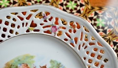Plato Para Dulces o Bombones , Porcelana Schumann Bavaria Ala Reticulada y Escena C1946 - Funcy Stuff Antiguedades