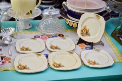 Juego de 6 Platos para Postre Loza Hollinshead & Kirkham England, Pattern Romani Gipsy Caravan C1930