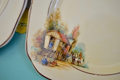 Juego de 6 Platos para Postre Loza Hollinshead & Kirkham England, Pattern Romani Gipsy Caravan C1930 - Funcy Stuff Antiguedades