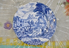 Plato para Postre Enoch Wedgwood (Tunstall) Ltd. England, Pattern Old English Village Azul C1960 en internet