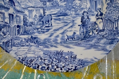 Plato para Postre Enoch Wedgwood (Tunstall) Ltd. England, Pattern Old English Village Azul C1960 - Funcy Stuff Antiguedades