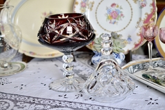 Caramelera o Bombonera de Cristal Tallado Ruby & Clear ALSO C1980 en internet