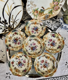Set de 6 Compoteras de Porcelana LustreWare Germany Bouquet Nacarado C1930