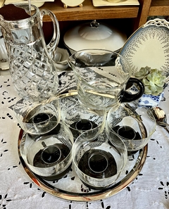 Set Jarra + 5 Vasos de Cristal Clear & Black Diseño Mid Century Retro Vintage - tienda online