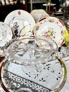 Plato con Pie Mediano para Tortas. Depression Glass Jeannette Glass & Co. USA , Clear C1950.