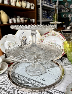 Plato con Pie Mediano para Tortas. Depression Glass Jeannette Glass & Co. USA , Clear C1950. - tienda online