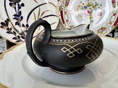 Jarrita Cremera Porcelana Arnart Creations Japan Jasper Ware Black & Gold C1950 - Funcy Stuff Antiguedades