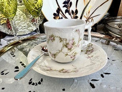 Hermosa Taza y Plato para Cafe Porcelaine Limousine Limoges France Petit Rose C1920 - comprar online