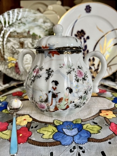 Azucarera Porcelana Matsubara Japan Paisaje y Geishas C1930