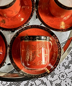 Juego para Cafe Porcelana Geisha Ware Japan C1960 Dragon Rojo Oro - Funcy Stuff Antiguedades
