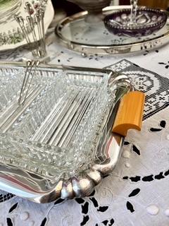 Fuente Copetinera Vintage Marca Toledo Metal Plateado Vidrio Moldeado Estilo Art Deco. - Funcy Stuff Antiguedades