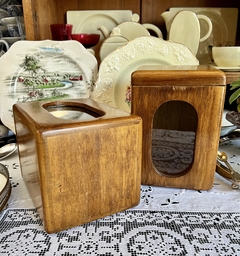 Par de Potes o Tarros para Cocina Cubo de Madera Lustrada y Ventana de Vidrio - comprar online