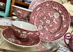 Trio para Te Porcelana Jiangxi Jingdezhen Min Ci Pink Chrysanthemum China C1949-1966