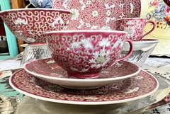 Imagen de Trio para Te Porcelana Jiangxi Jingdezhen Min Ci Pink Chrysanthemum China C1949-1966