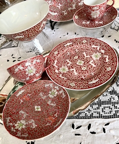 Trio para Te Porcelana Jiangxi Jingdezhen Min Ci Pink Chrysanthemum China C1949-1966 - Funcy Stuff Antiguedades
