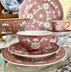 Trio para Te Porcelana Jiangxi Jingdezhen Min Ci Pink Chrysanthemum China C1949-1966