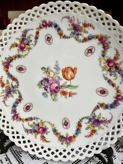 Plato Masas con Asa Silverplate, Porcelana Schumann Bavaria Bouquet Medallion C1932 - Funcy Stuff Antiguedades
