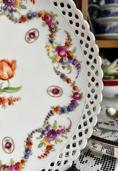 Plato Masas con Asa Silverplate, Porcelana Schumann Bavaria Bouquet Medallion C1932 - tienda online