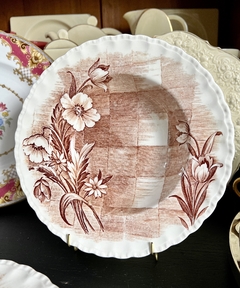 Juego de 6 Platos Hondos Grindley England, Modelo Trellis Decoracion Floral Borde Ondeado C1936 - Funcy Stuff Antiguedades
