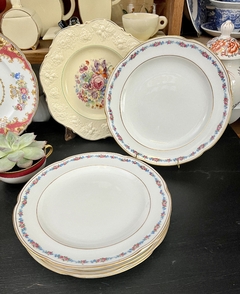 Juego de 6 Platos Playos Porcelana Crescent England, Para Mappi&Webb Guarda FLoral vivo en Oro C1920