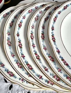 Juego de 6 Platos Playos Porcelana Crescent England, Para Mappi&Webb Guarda FLoral vivo en Oro C1920