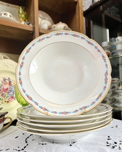 Juego de 6 Platos Hondos Porcelana Crescent England, Para Mappi&Webb Guarda FLoral vivo en Oro C1920