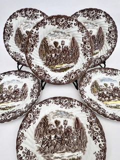 Juego de 6 Platos Playos Johnson Bros England, Pattern Coaching Scenes Multicolor C1960