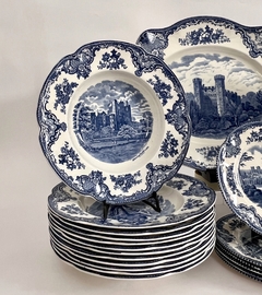 Juego de 6 Platos Hondos Johnson Bros England, Pattern Old Britain Castles Azul C1960 (1 plato con Detalle)