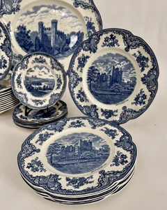 Juego de 6 Platos Playos Johnson Bros England, Pattern Old Britain Castles Azul C1960
