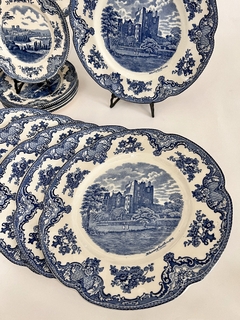 Juego de 6 Platos Playos Johnson Bros England, Pattern Old Britain Castles Azul C1960 - Funcy Stuff Antiguedades