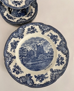 Juego de 6 Platos Playos Johnson Bros England, Pattern Old Britain Castles Azul C1960