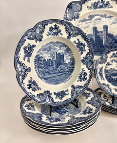 Juego de 6 Platos Hondos Johnson Bros England, Pattern Old Britain Castles Azul C1960 (1 plato con Detalle)