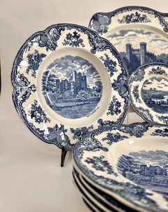 Juego de 6 Platos Hondos Johnson Bros England, Pattern Old Britain Castles Azul C1960 (1 plato con Detalle) en internet
