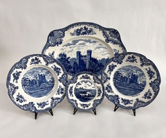 Gran Fuente de Loza Inglesa Johnson Bros Old Britain Castles sttaford Castles in 1792 Blue 6 White C1960