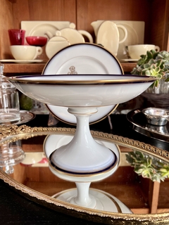 Plato con Pie para Masas W. Guerrin Limoges France Guarda Cobalto y Oro C1930