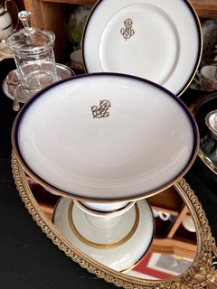 Plato con Pie para Masas W. Guerrin Limoges France Guarda Cobalto y Oro C1930 en internet
