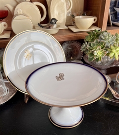 Imagen de Plato con Pie para Masas W. Guerrin Limoges France Guarda Cobalto y Oro C1930