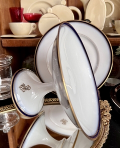 Plato con Pie para Masas W. Guerrin Limoges France Guarda Cobalto y Oro C1930