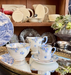 Set para Cafe por 6 Crown Fine Bone China England Pattern #14895 Forget Me Not C1930 - Funcy Stuff Antiguedades