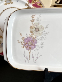 Budinera o Plato para Sandwichs Porcelana Verbano Deco Floral Vivo en Oro C1980
