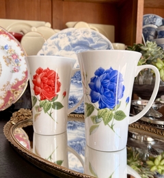 Mug Jarro para Desayuno Bone China con Decoracion Floral "Rosa Azul" - comprar online