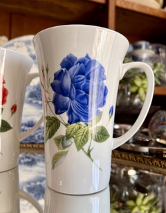 Mug Jarro para Desayuno Bone China con Decoracion Floral "Rosa Azul"