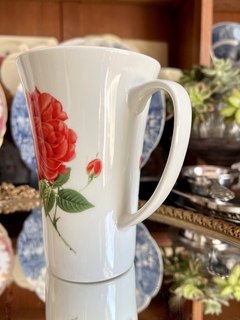 Mug Jarro para Desayuno Bone China con Decoracion Floral "Rosa Roja" - Funcy Stuff Antiguedades