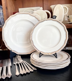 Set Masitero con 6 Platos Alfred Meakin England, Marigold Astoria Shape Ivory & Gold C1930