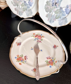 Gran Plato Masitero Porcelana Mavetro Bouquet con vivo en Oro C1960 - Funcy Stuff Antiguedades