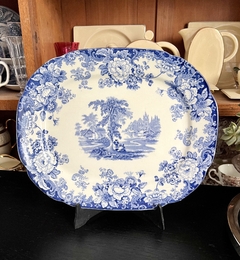 Fuente de Loza Inglesa Allertons China Blue 6 White Tranferware Kenilworth C1930