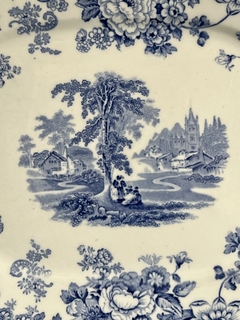 Fuente de Loza Inglesa Allertons China Blue 6 White Tranferware Kenilworth C1930 en internet