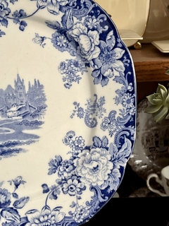 Fuente de Loza Inglesa Allertons China Blue 6 White Tranferware Kenilworth C1930 - Funcy Stuff Antiguedades